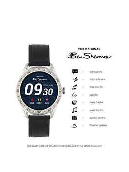 Ben Sherman Multisport Smartwatch Black Leather Strap, Black, Men