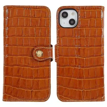 iPhone 14 Plus Wallet Leather Case - Crocodile - Brown