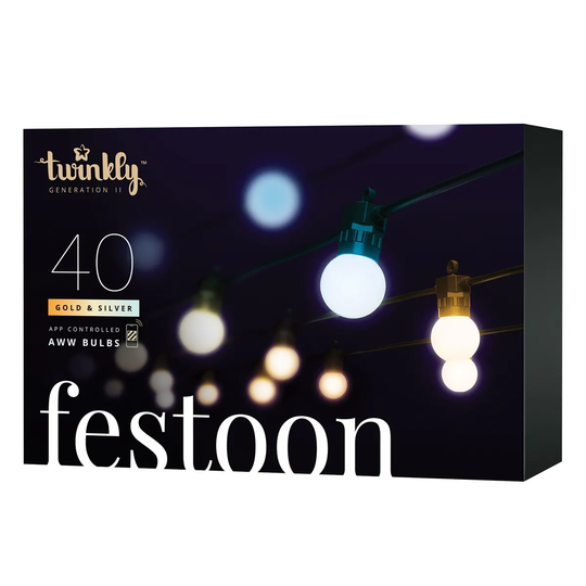 Twinkly Festoon Lights 40 Aww G45 Bulbs 05M Space 20M Total Length Bt+wifi Gen Ii Ip44