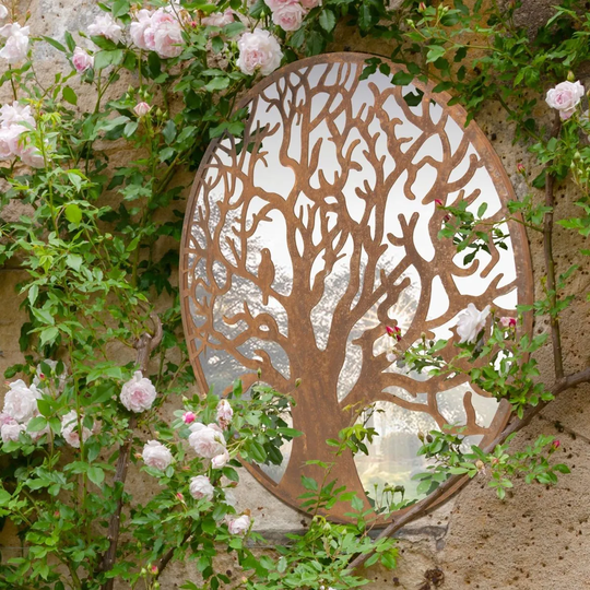 MirrorOutlet Small Bird Tree Design Round Garden Mirror 60 X 60 Cm 2Ft X 2Ft