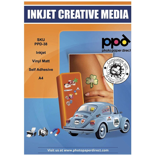 PPD A4 Inkjet Vinyl Film Photo Quality Sticker Film for Inkjet Printers Matte White x 10 Sheets PPD-38-10
