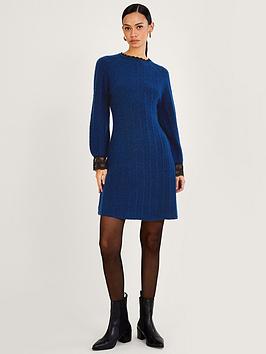 Monsoon Lace Trim Neck & Slv Short Dress