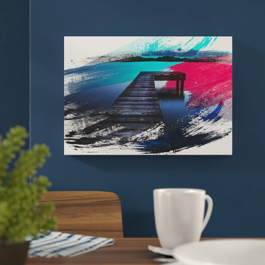'Pier Jetty Lake and Mountains' Graphic Art Print Poster