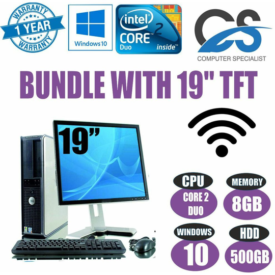 COMPLETE SYSTEM COMPUTER DESKTOP PC CORE 2 DUO @ 3.00GHz & 19'' TFT 8GB RAM
