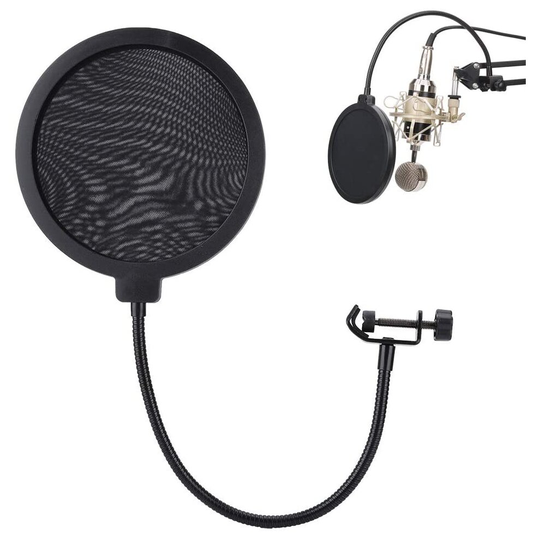 Mavis Laven Mic Pop Filter, Studio Recording Pop Shield with Clamp Spray Proof Cover 15.5cm
