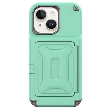 iPhone 14 Hybrid Case with Hidden Mirror & Card Slot - Green