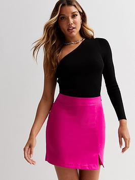 New Look Bright Pink Satin Split Hem Mini Skirt