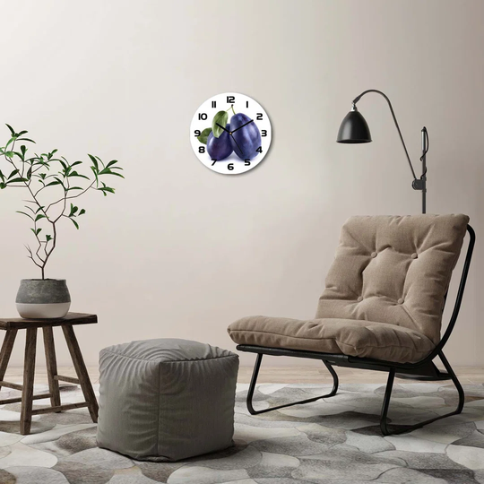 Glass Wall Clock 30Cm Round Decoration Picture Wall Art Modern Decoration Kitchen Living Room Silent - Plums,71028345