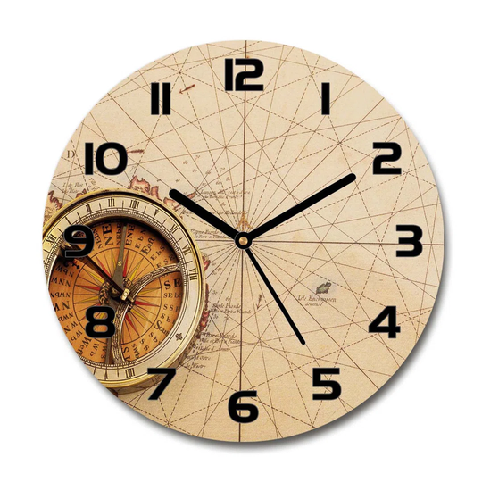 Decoration Picture Art Modern Kitchen Living Room Compass on The Map 30cm Silent Wall Clock