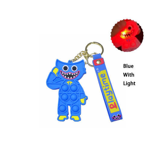 (Blue) LED Poppy Playtime Huggy Wuggy Toy Keychain Kids Bag Pendant With Light