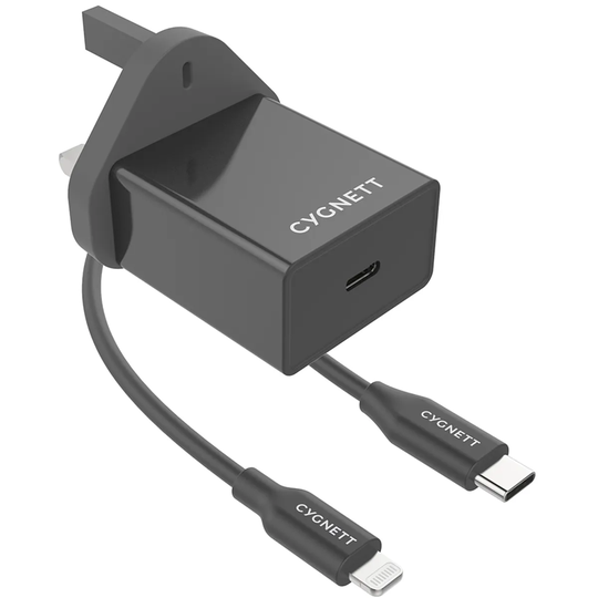 Cygnett PowerPlus 18W PD Charger + Lightning to USB-C Cable - UK Black