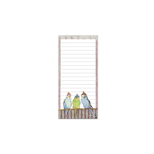 Emma Ball Magnetic Notepad Lined Shopping List - Budgies in Beanies