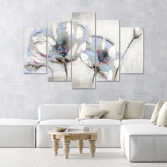 Canvas Print Painted Flowers White