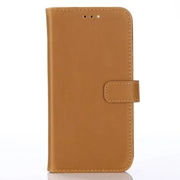 iPhone 14 Plus Wallet Case with Magnetic Closure - Brown