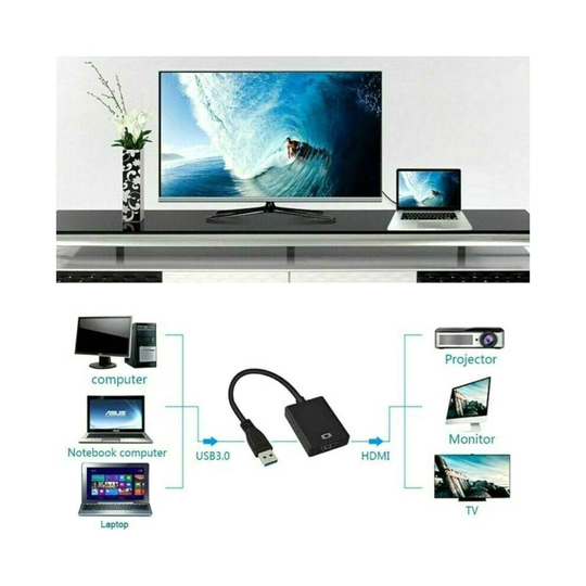 HD 1080P USB 3.0 to HDMI Video Cable Adapter Converter for PC Laptop TV Computer