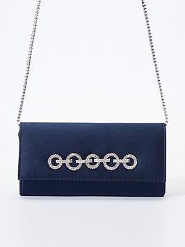 Quiz Satin Diamante Chain Clutch