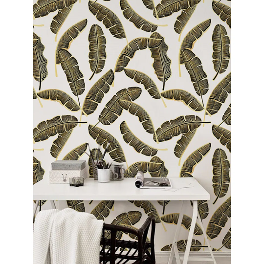 Walllpaper Roll 250X250cm Kitchen Livingroom Bedroom Mural Decoration Wallpaper Material With Print - Golden Leaves Leaves Tropical