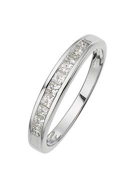 Love DIAMOND 18-Carat White Gold 50 Point Princess Cut Diamond Half Eternity Ring, Size Q, Women