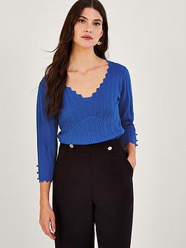 Monsoon V-Neck Stitch Jumper - Blue