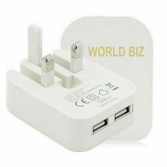 (White Foldable Plug Only) Mains 3 Pin UK Plug 2 AMP Dual 2 Port USB Adaptor Wall Charger Charging Phones