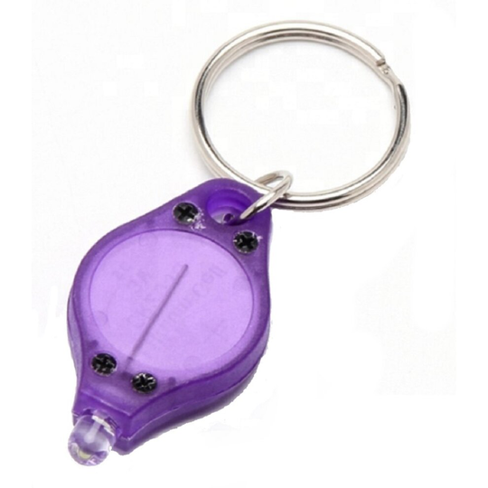 (Purple) Mini Bright LED Light Keychain Torch Flashlight - With Key Ring