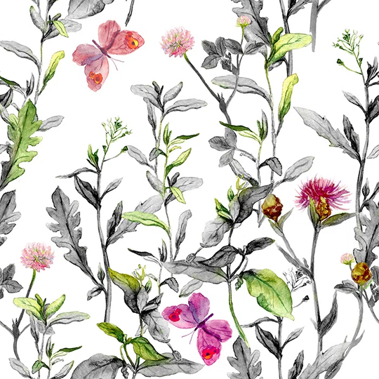 Postel Utensil Meadow Flowersbutterfly Wallpaper