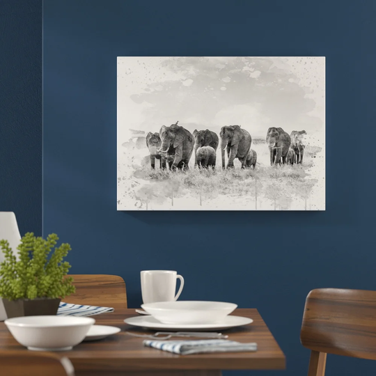 'Herd of Elephants' Graphic Art Print Poster