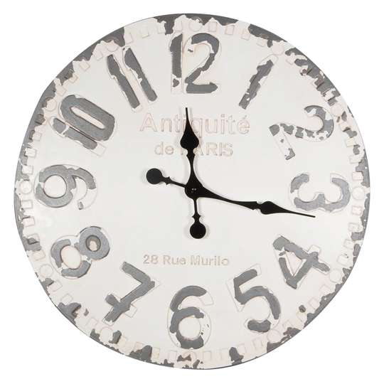 Celestial Antique White & Grey Round Wall Clock
