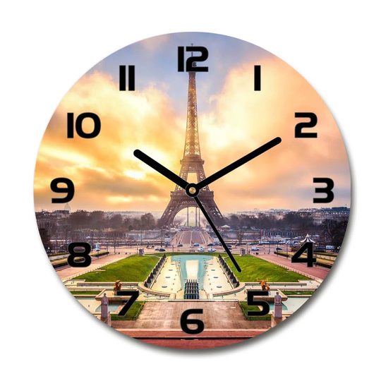 Glass Wall Clock 30Cm Round Decoration Picture Wall Art Modern Decoration Kitchen Living Room Silent - Eiffel Tower Paris,61738045