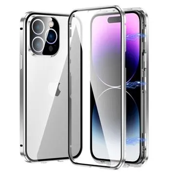 iPhone 14 Pro Max Magnetic Case with Tempered Glass - Silver
