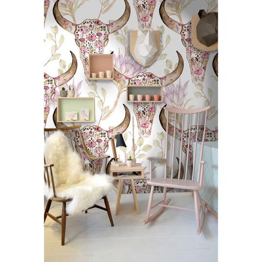 Caiden Skull In Flowers Goldlarge Wallpaper