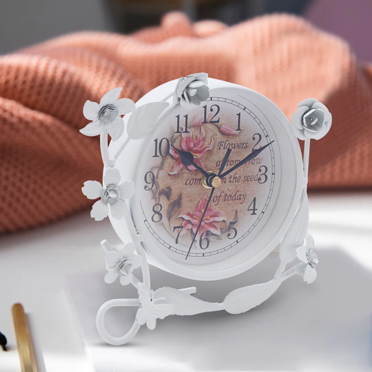 Analog Metal Quartz Tabletop Clock in White