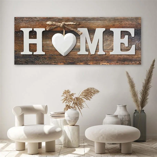 Canvas Print Home Heart Inscription Brown