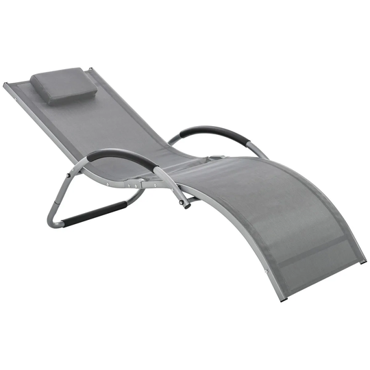 Outsunny Sun Lounger Reclining Chair with Pillow - Dark Grey