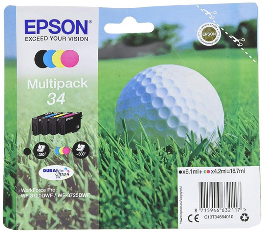 Epson Ink/34 Golf Ball CMYK, Cyan, Magenta, Yellow, Black Multi-pack - C13T34664010