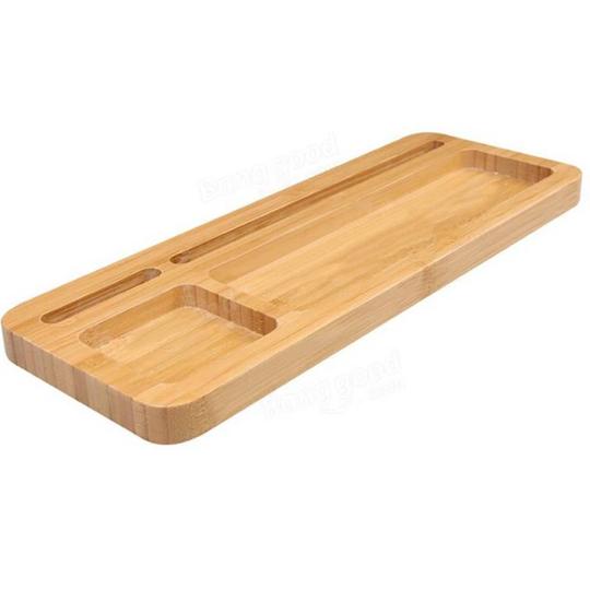 Bamboo Universal Tablet Ipad Smartphone Stand with Accessories Holder