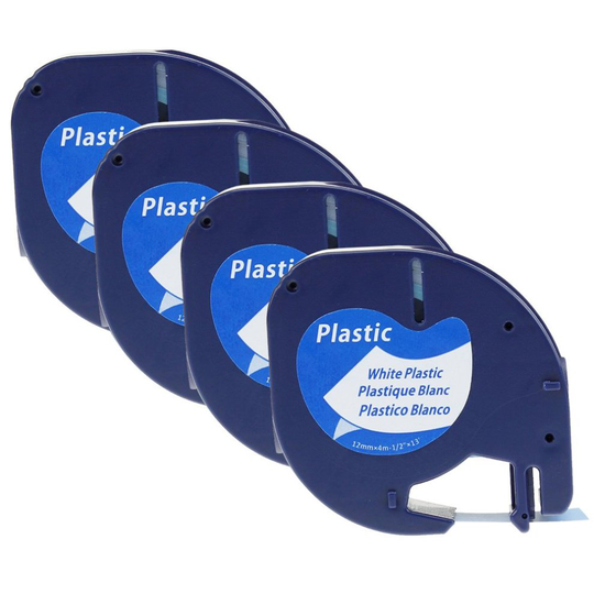 4 Roll 91201 S0721610 12mm x 4m Black on White Plastic Label Tapes Use for Dymo LetraTag LT-100H LT-100T QX50 Label Makers