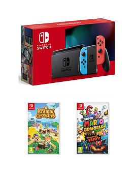 Nintendo Switch Neon Console With Super Mario 3D World + Bowser&Rsquo;S Fury &Amp; Animal Crossing