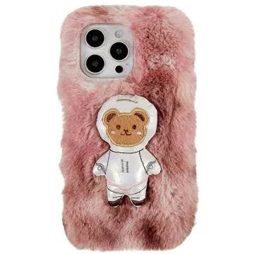 3D Plush Furry Winter iPhone 14 Pro Max TPU Case - Brown Bear