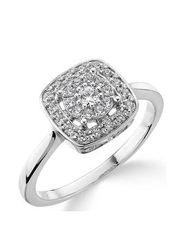 Love DIAMOND 9ct White Gold 20 Point Diamond Square Set Cluster Ring, White Gold, Size J, Women