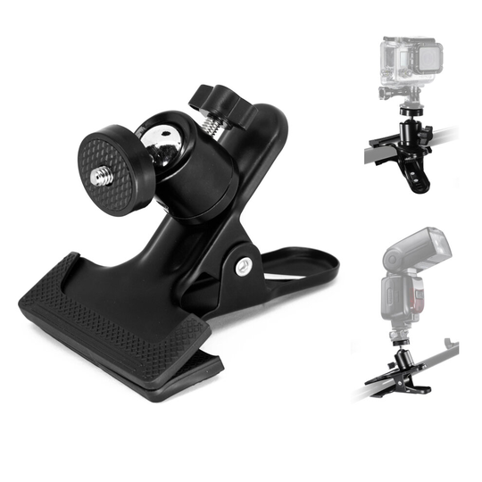 Tripod Camera Clip Clamp Flash Reflector Holder Mount with 1/4 Inch Screw 360 Degree Swivel Mini Ball Head for Studio Backdrop DSLR Camera SLR Video
