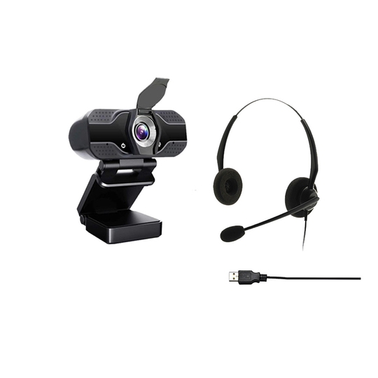 Project Telecom | Entry Level HD 1080P Webcam | Entry Level Binaural Noise Cancelling USB Headset | Bundle Package