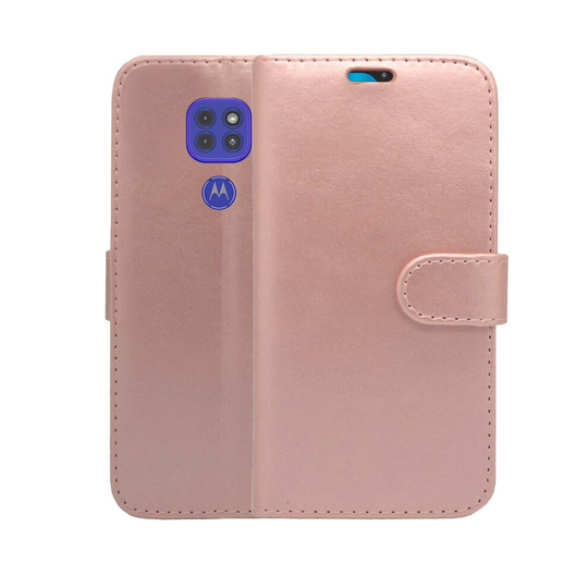 (Rose Gold) For Motorola G9 Play Wallet Flip PU Leather Pouch Case Cover