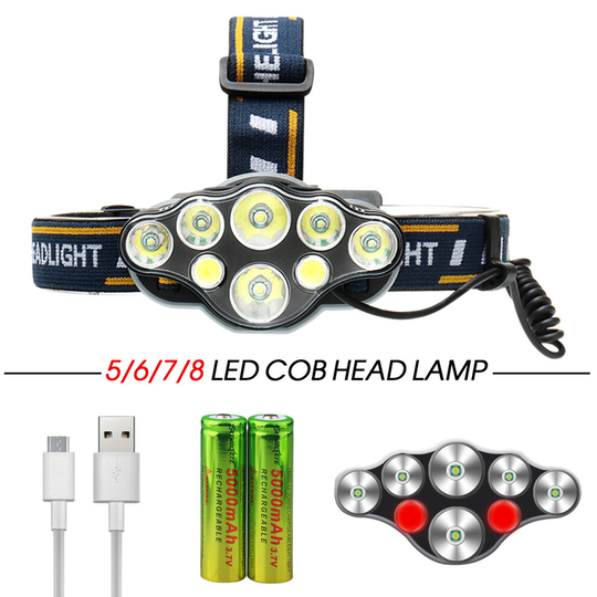 Rechargeable Headlamp with 8 Lights 8 Modes, 18000 Lumen Super Bright LED Headlight