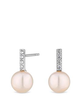 Simply Silver Sterling Silver 925 With Freshwater Pearl Bar Stud Earrings