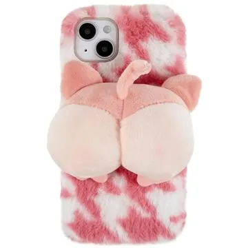 3D Plush Furry Winter iPhone 14 TPU Case - Pink Corgi