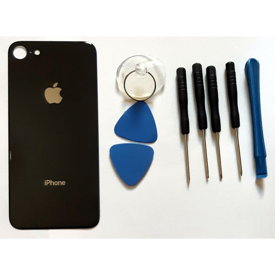 (Black) Replacement iPhone 8 Back glass case housing big Camera hole