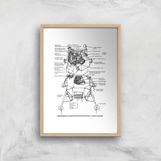 Lunar Schematic Art Print - A3 - Wooden Frame