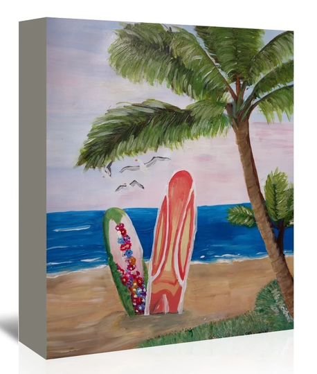 Surf Boards Beach by M Bleichner - Wrapped Canvas Painting Print
