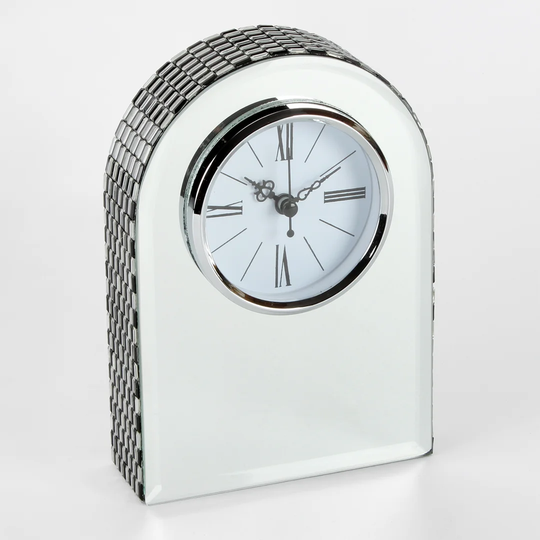 Analog Mirror Quartz Tabletop Clock in Sliver